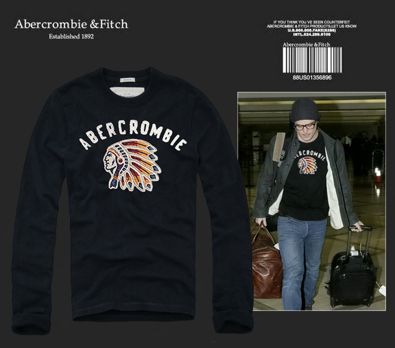 Abercrombie Fitch Hombres De Cuello Redondo Con Gente Fotos Largo Remera AF6097
